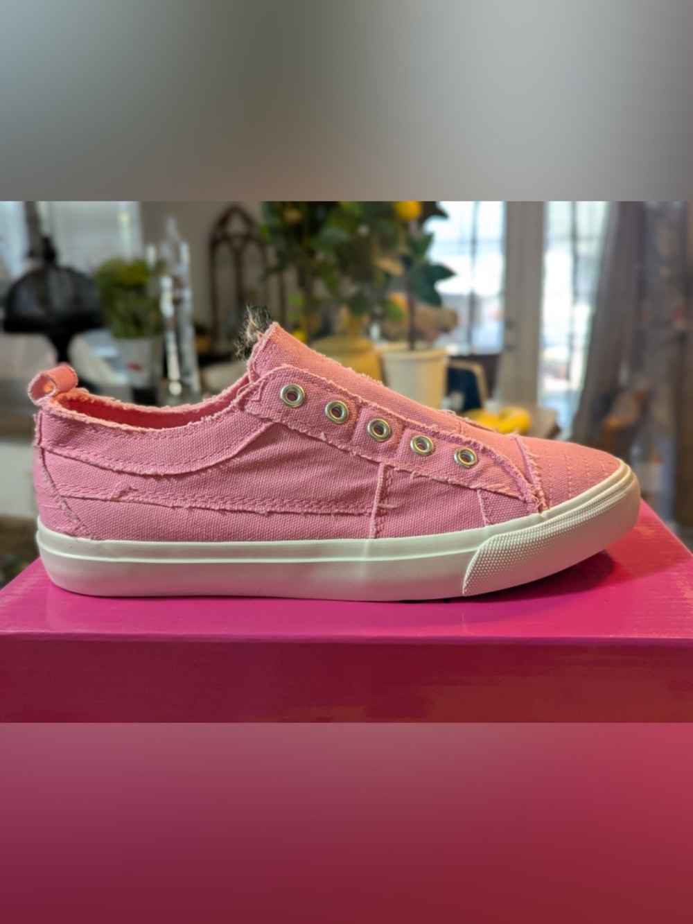 Womens Pink Slip-On Canvas Sneakers